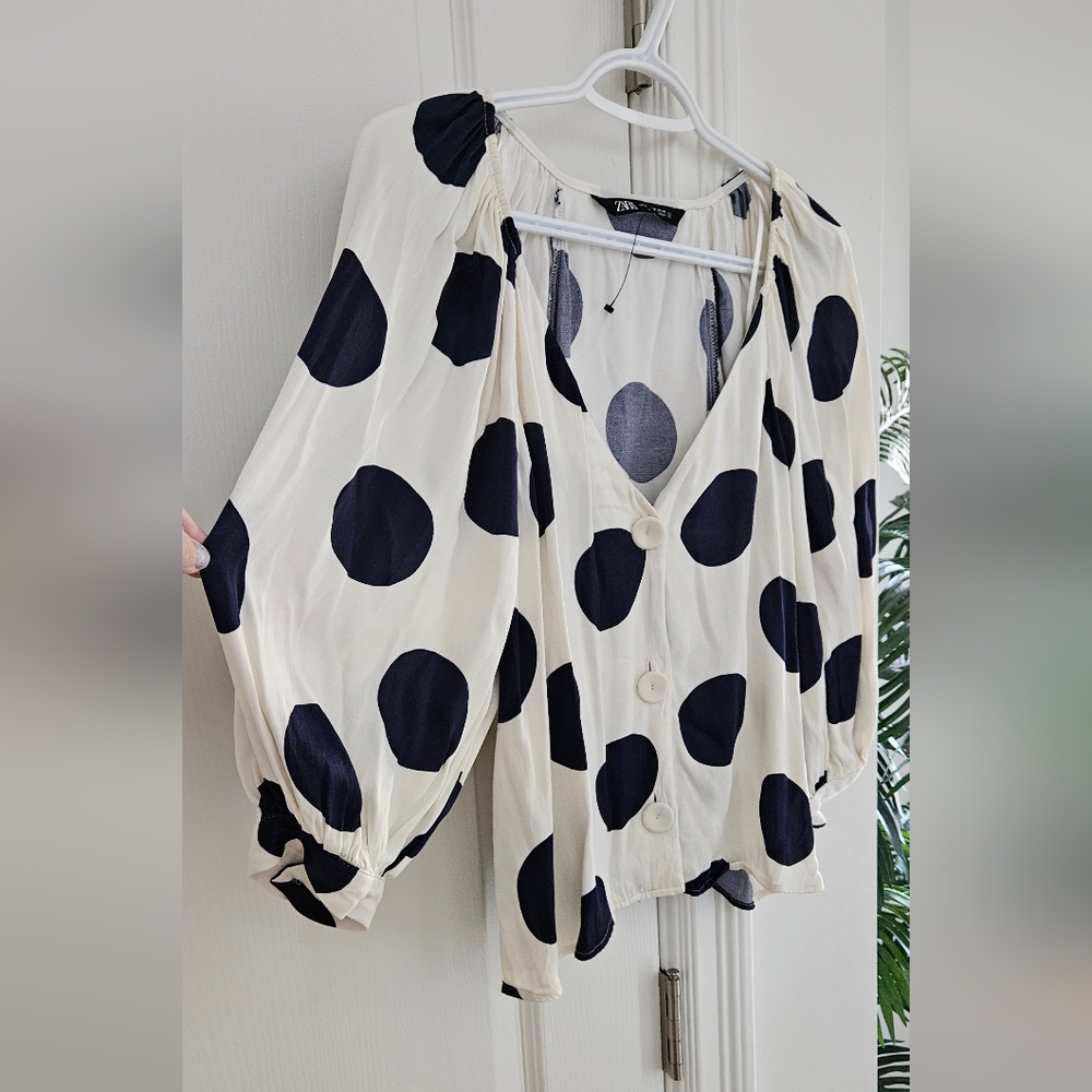 Zara Cream Blouse with Black Polka Dots